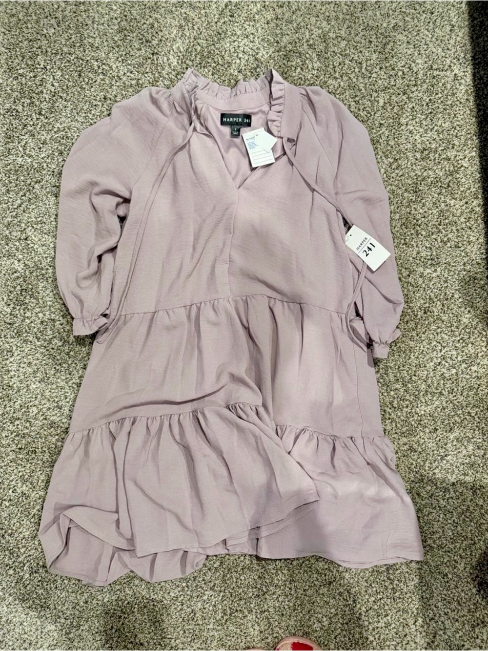 Harper Mauve Ruffle Tiered V-Neck Dress